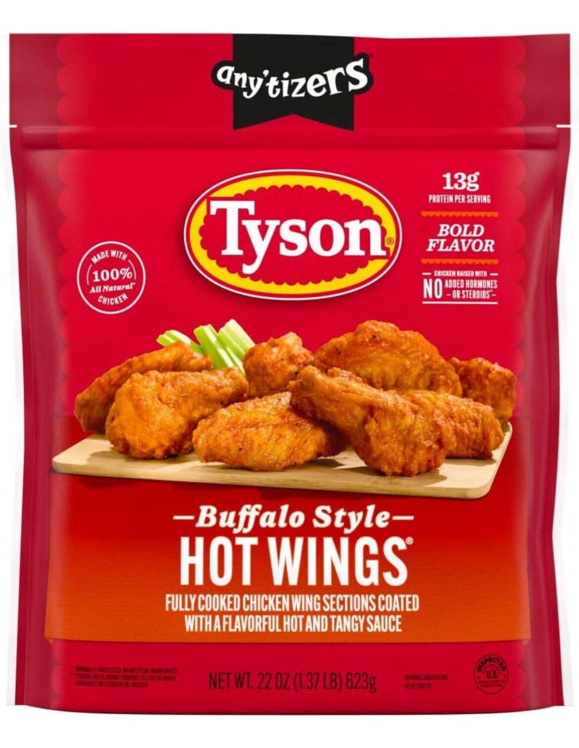 Deep frying Tyson Any’tizers Buffalo Style Bone-In Hot Wings