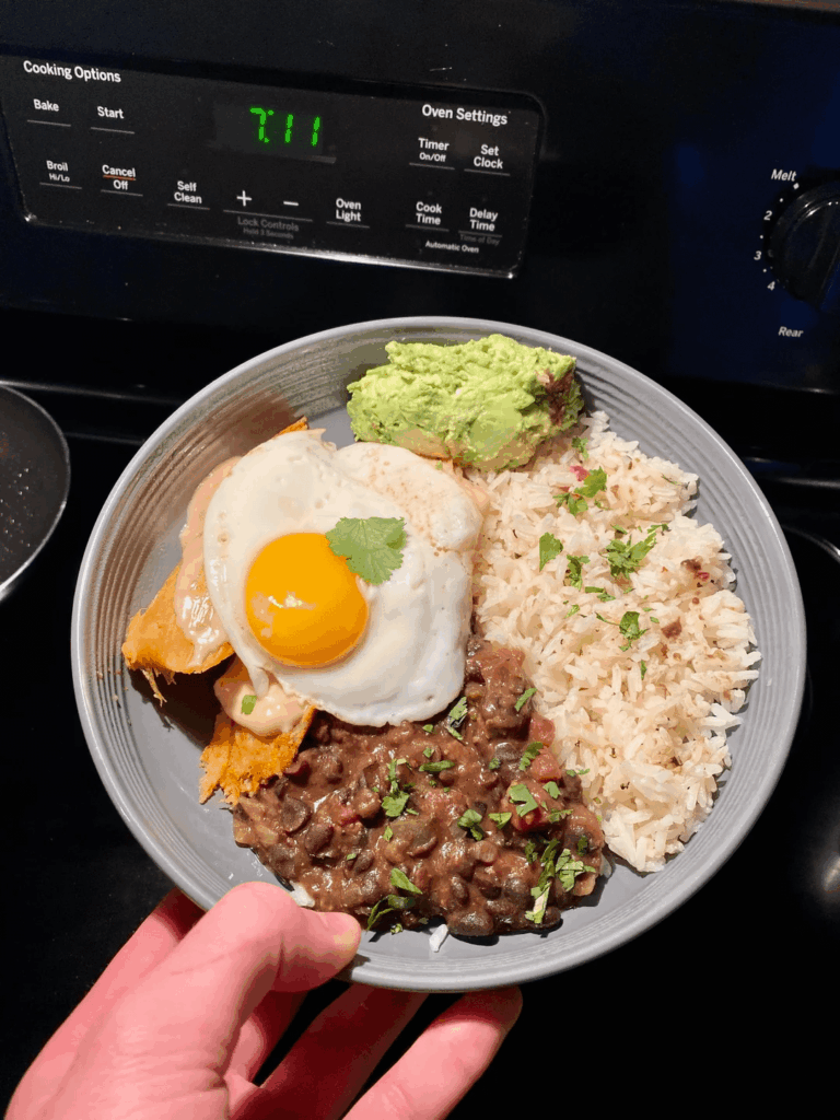 Egg on tamale is not a crime with a little rice bean and avocado