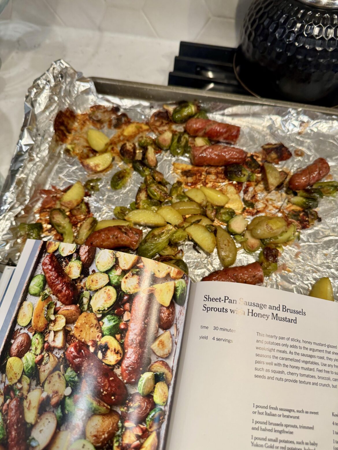 Sheet Pan Sausage and Brussels with Honey Mustard - toss and roast heaven