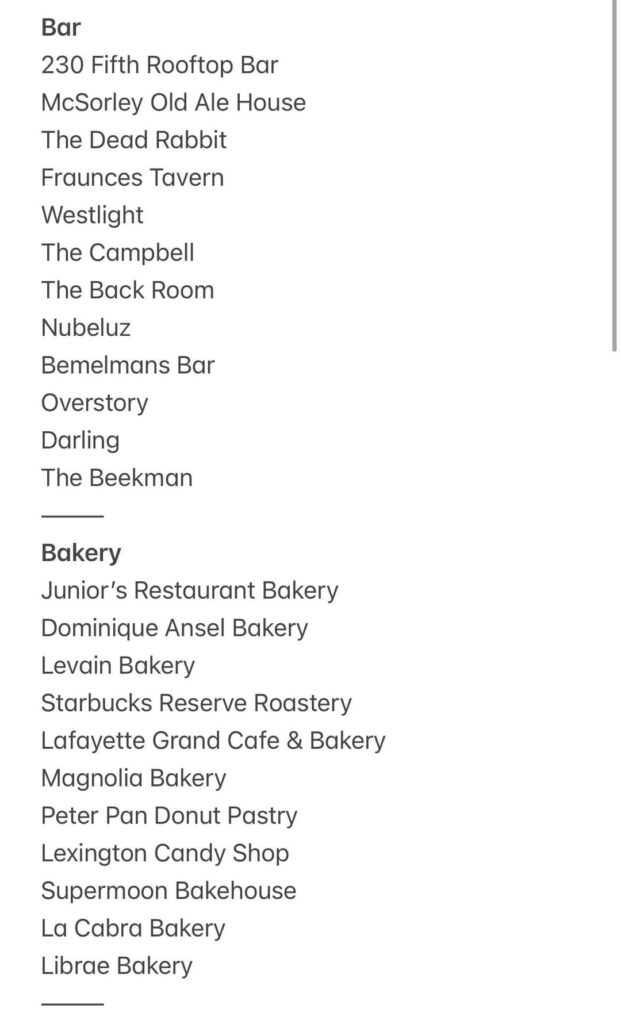 My 2-week NYC list - thoughts?