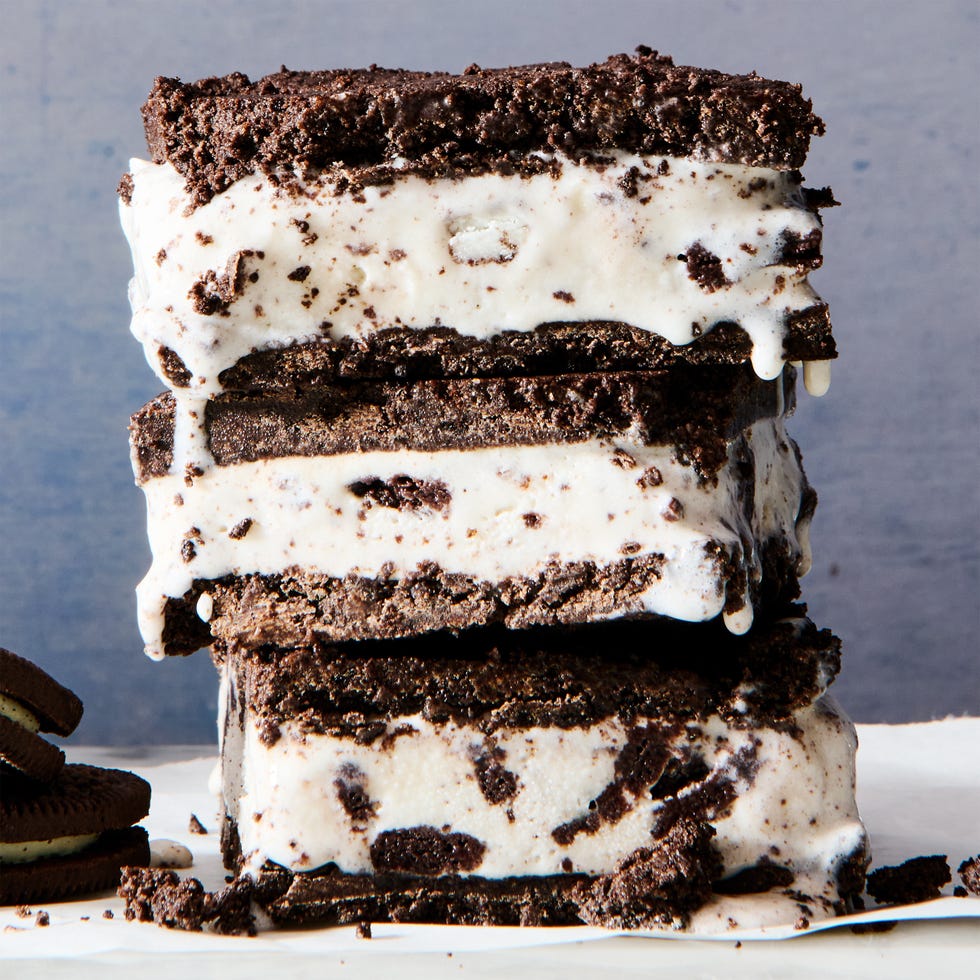 oreo ice cream between crushed oreo cookies