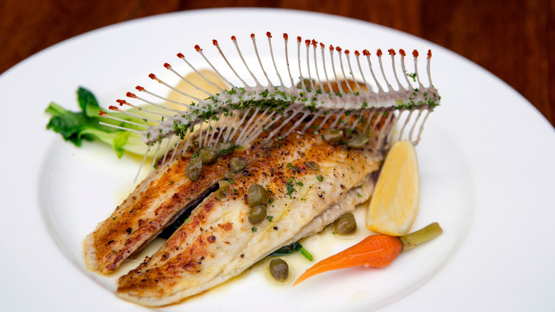 An elegant Dover sole dish, presented with artful plating