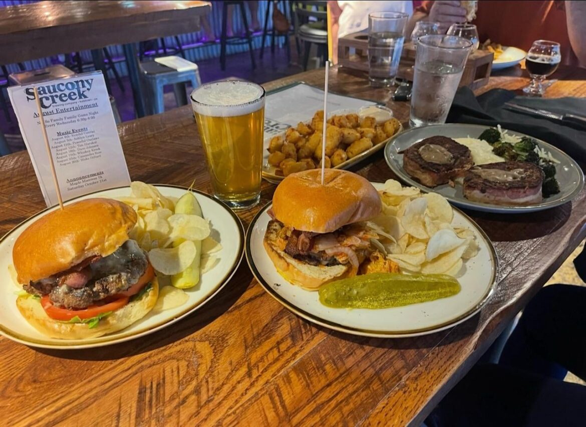 Bacon Kimchee Cheeseburgers at Saucony Creek Brewing in Kutztown, PA
