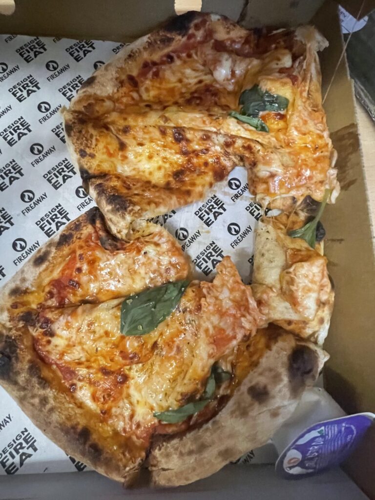 Fireaway Pizza Delivered on its side