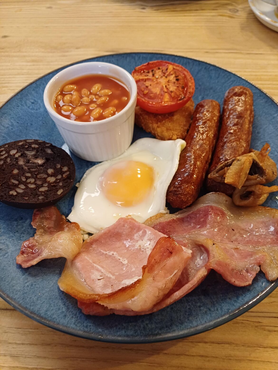 £9.95 Moorhen Cafe, Staithes. Includes tea/coffee and white toast, £1 extra for fancy coffee.