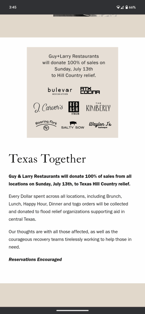Guy & Larry Restaurants donating 100% of sales on Sunday, July 13th