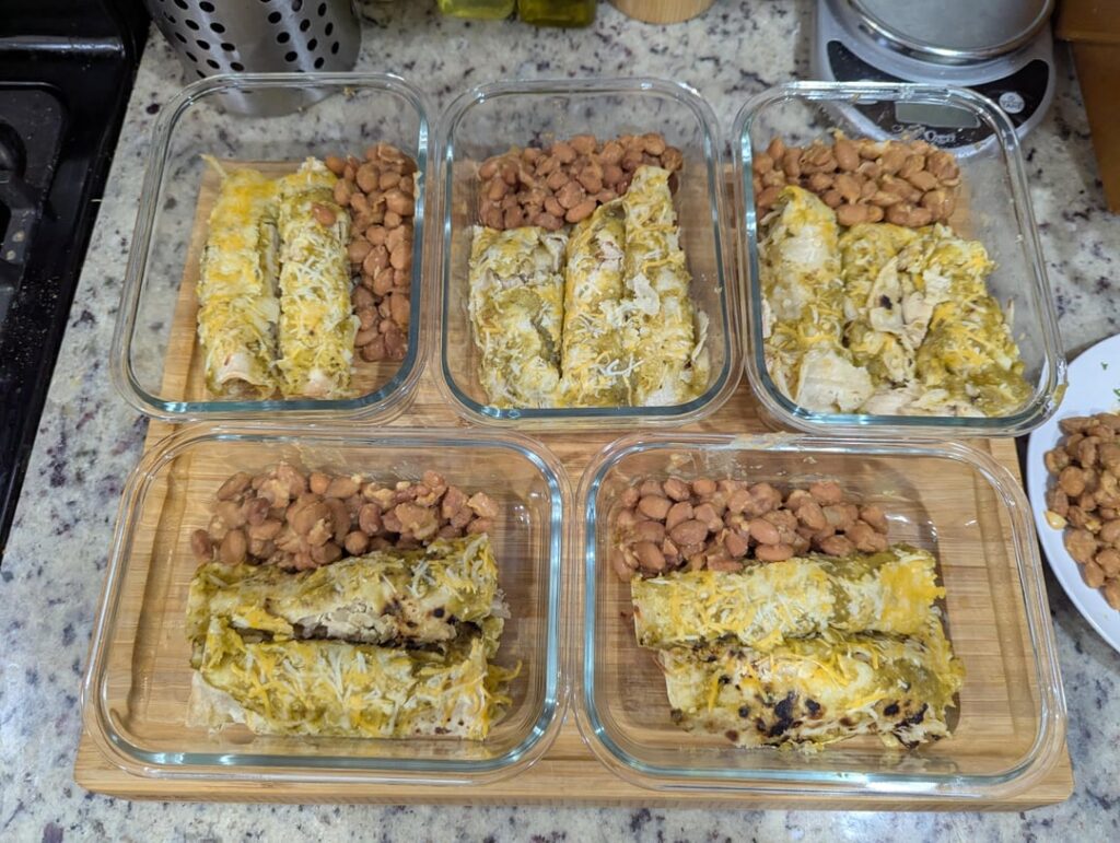Chicken Enchiladas with Pinto Beans (~600 kcal)