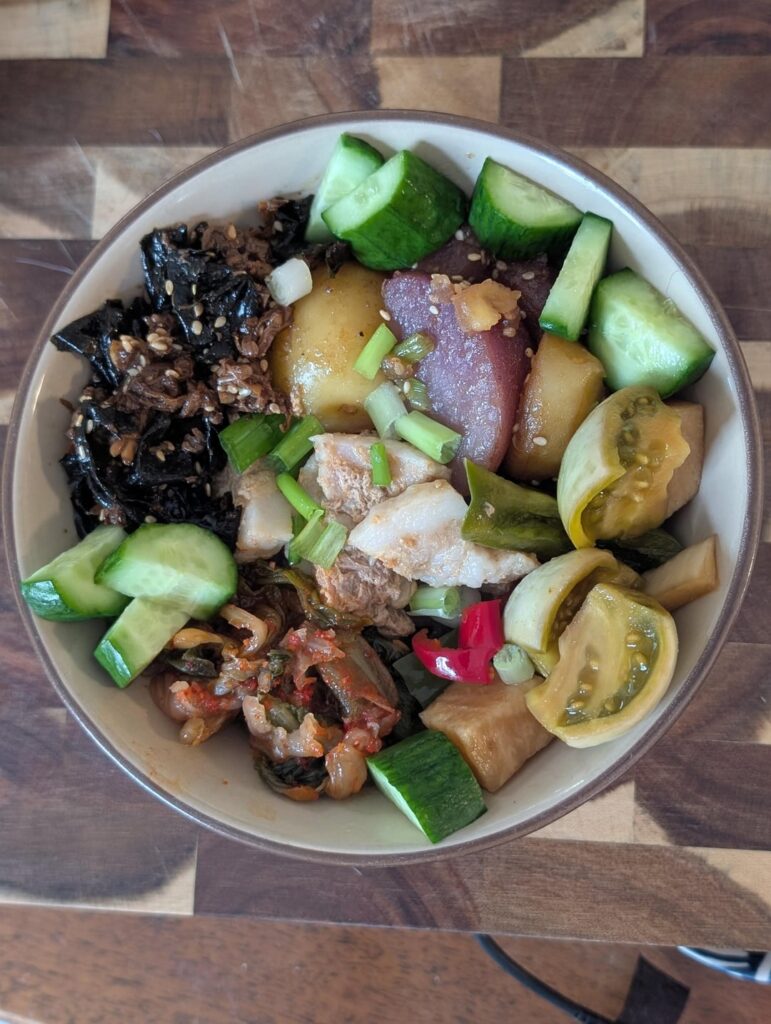 Pork belly suyuk on rice with everything I had