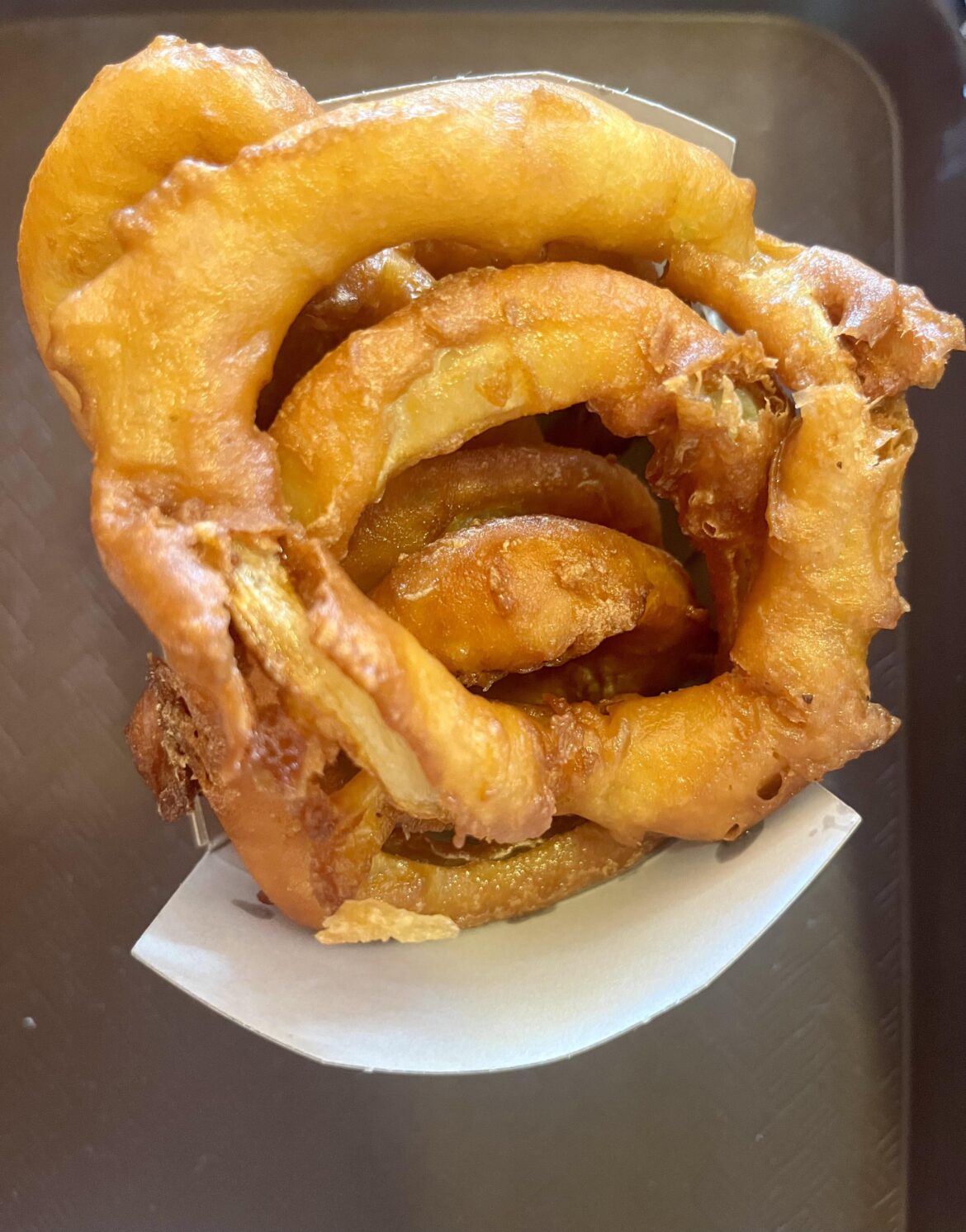 Thick battered onion rings at Burger Shack