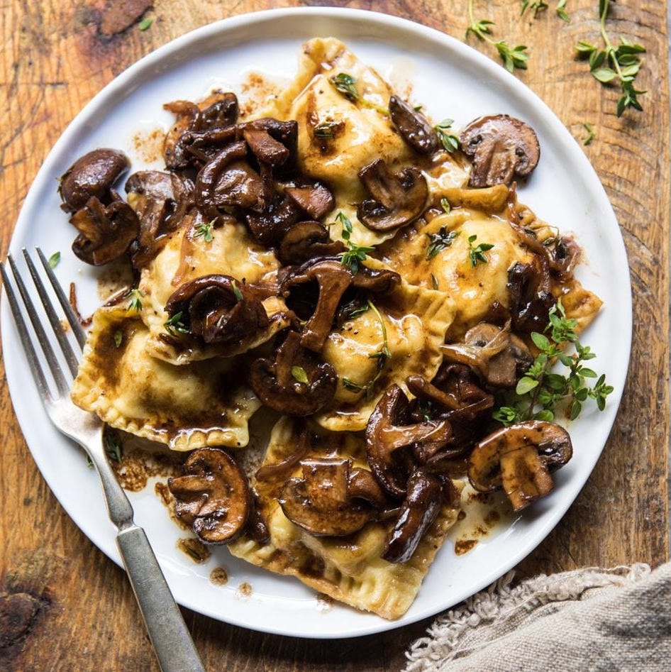 ravioli recipes herby buttered balsamic mushroom ravioli