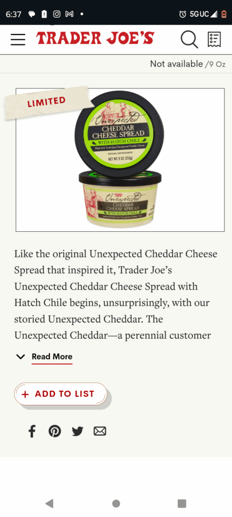 Where can I find a cheddar cheese spreas with Hatch Chile like the one from Trader Joe's?