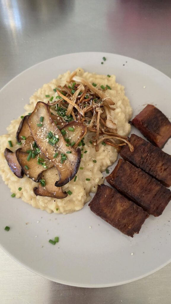 Feeling fancy tonight: Mushroom risotto with steak (vegan for me, real for bf)