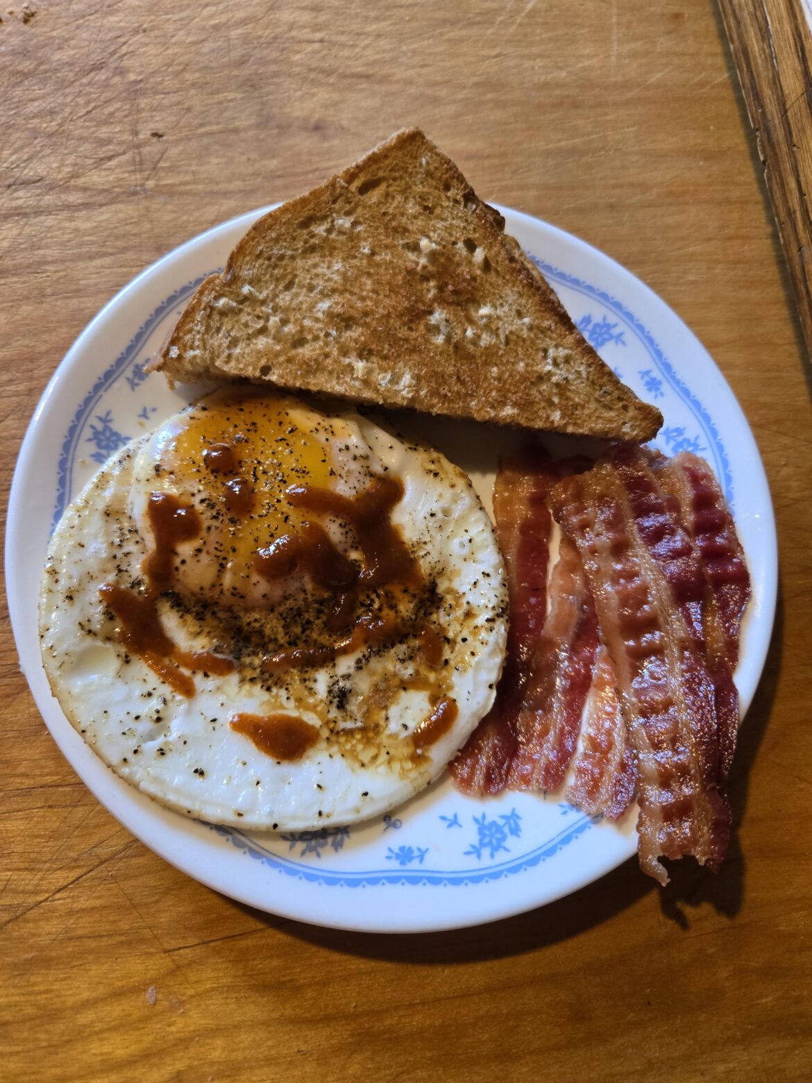 Duck egg with Sriracha and worcestershire sauce.