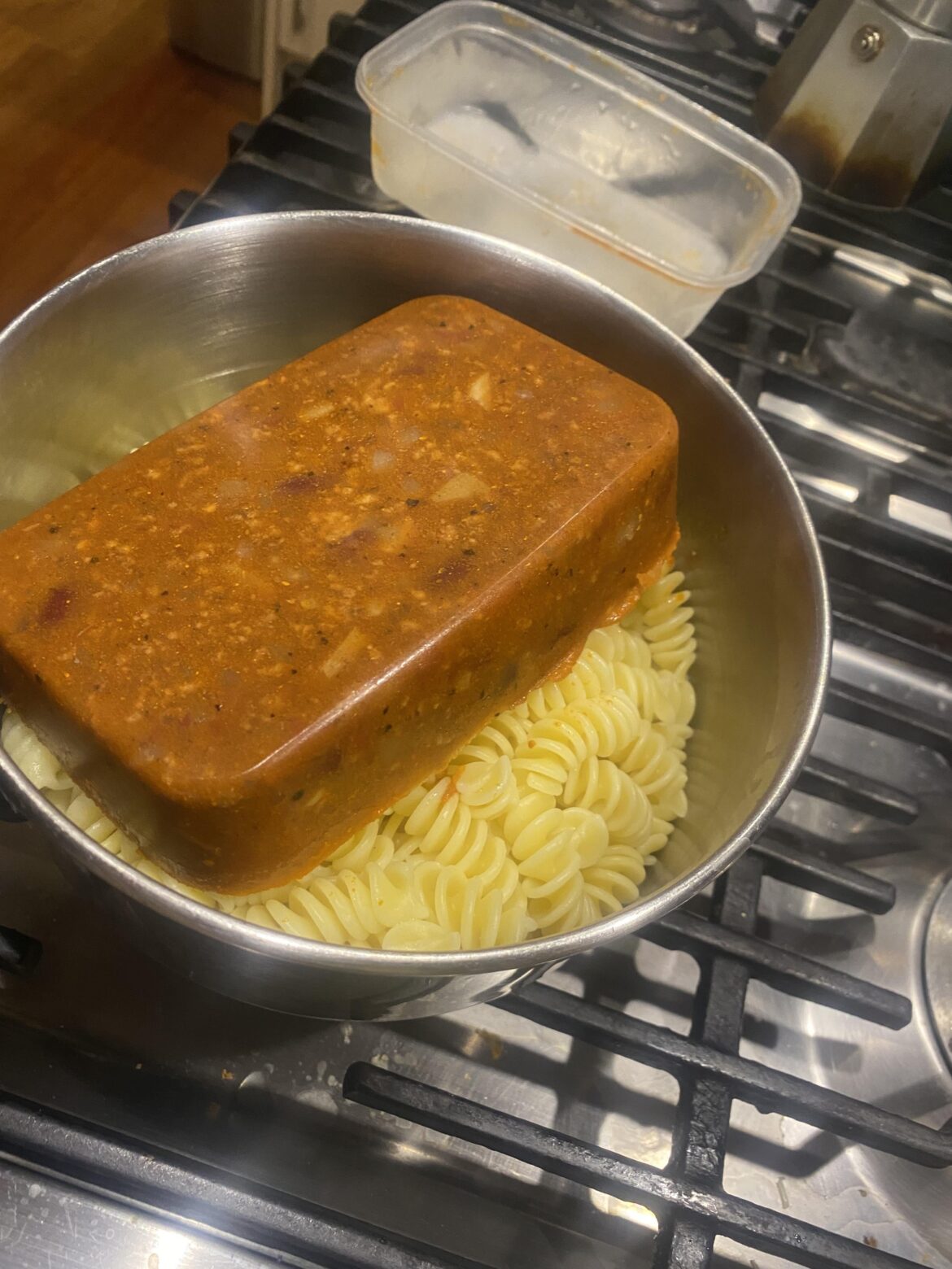 throwback to that one time my brother put the tupperware of frozen pasta sauce DIRECTLY onto the already cooked pasta