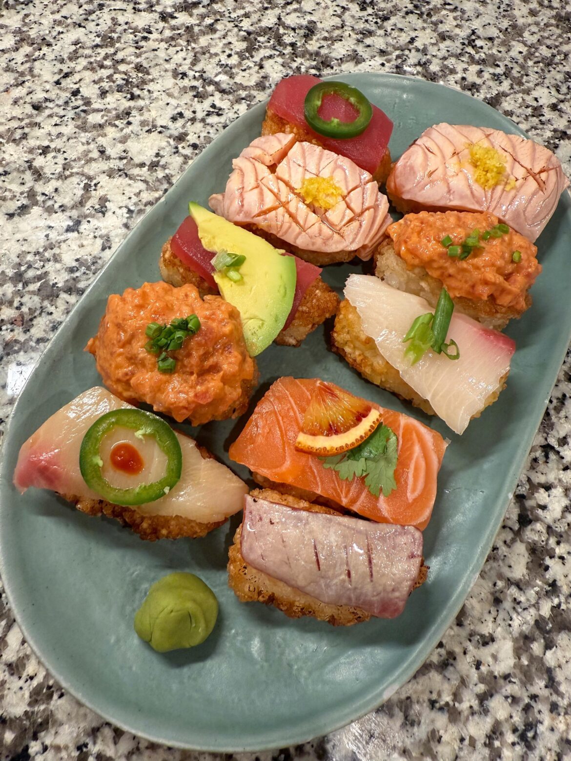 Crispy rice assortment