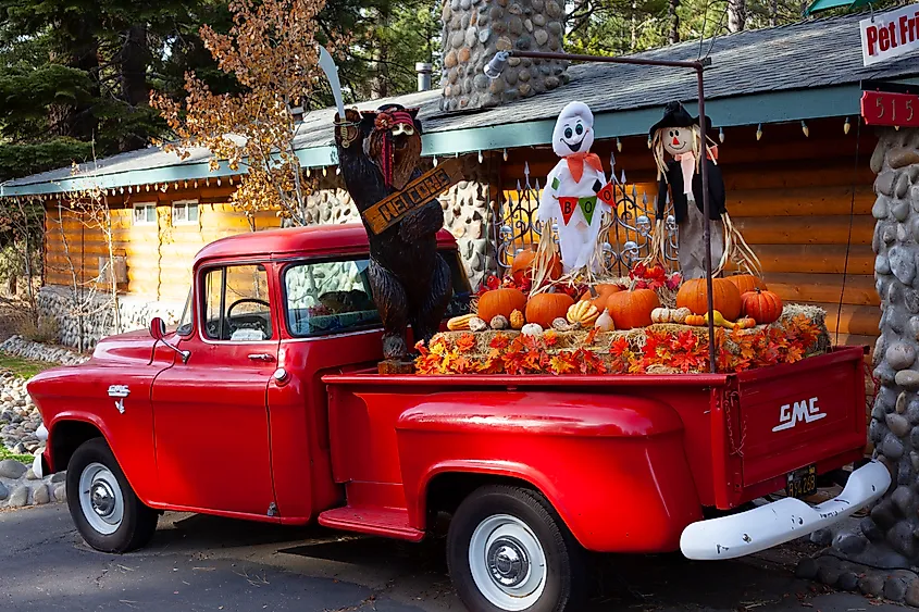Street decoration in South Lake Tahoe in fall.