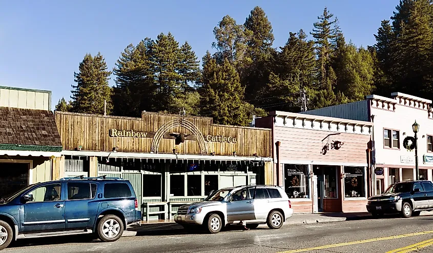 Downtown district of Guerneville, California. 