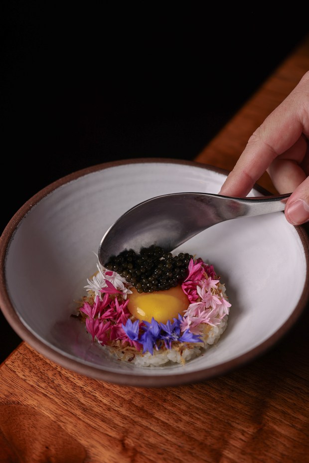 A rice and caviar dish at Matsu restaurant in Oceanside. (Deanna Sandoval)