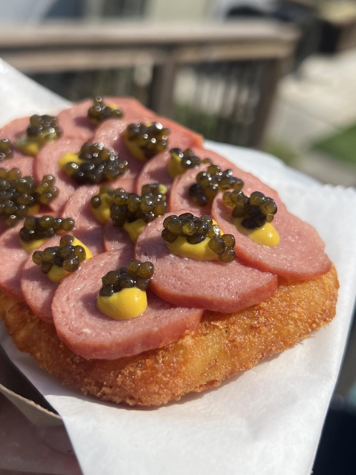 Have a bunch of caviar and leftover meat cylinders so made a Haute Dog.