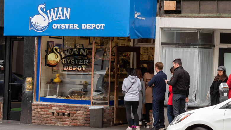 The exterior of Swan Oyster Depot in San Francisco, California