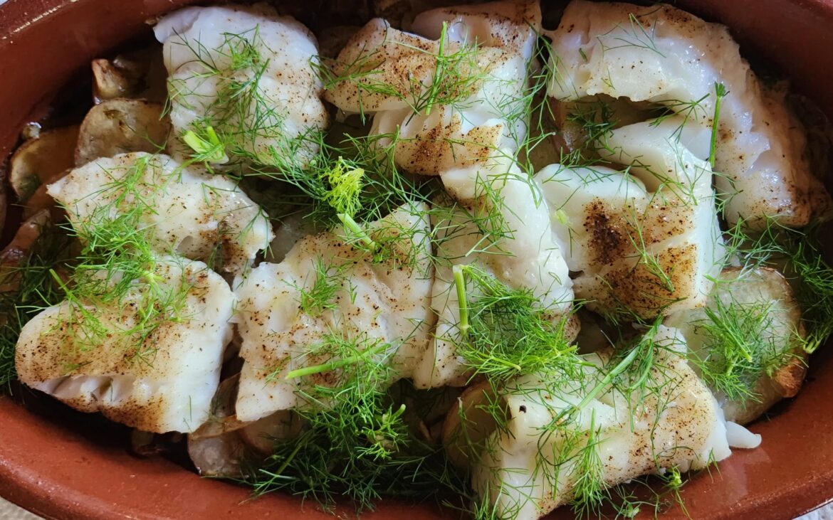 Cod, casserole with fennel and potatoes