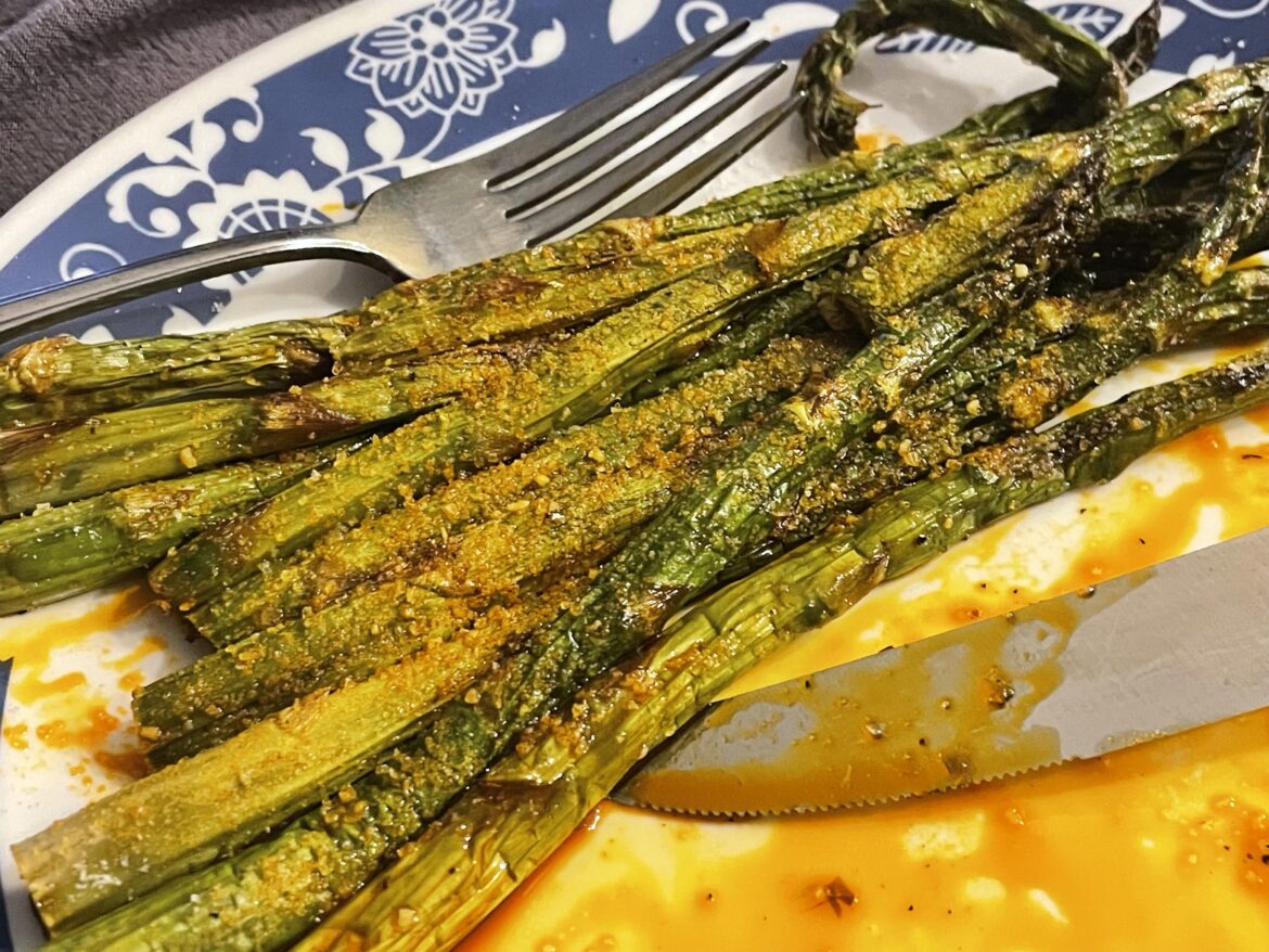 Air fried asparagus brushed with Habanero oil and finished with Sea salt