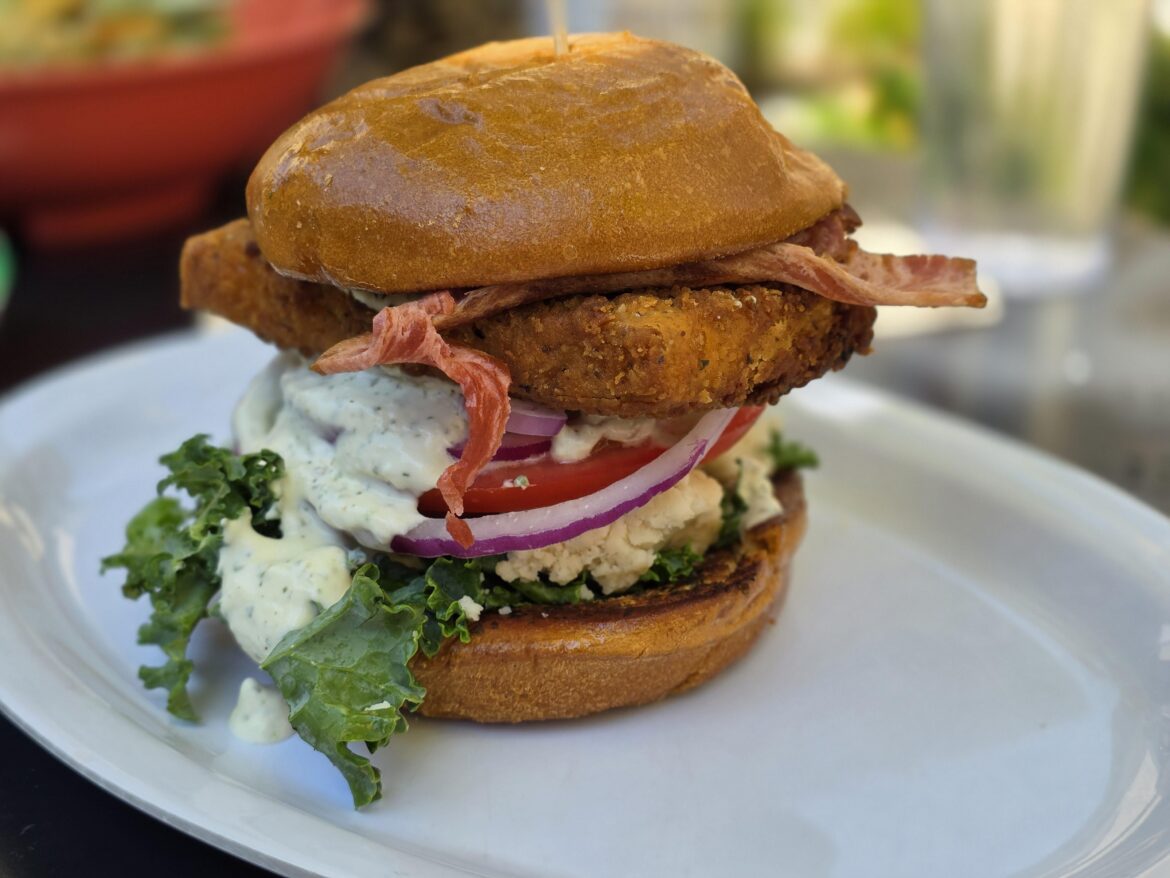 Greek tofu sandwich, plus bacon obviously