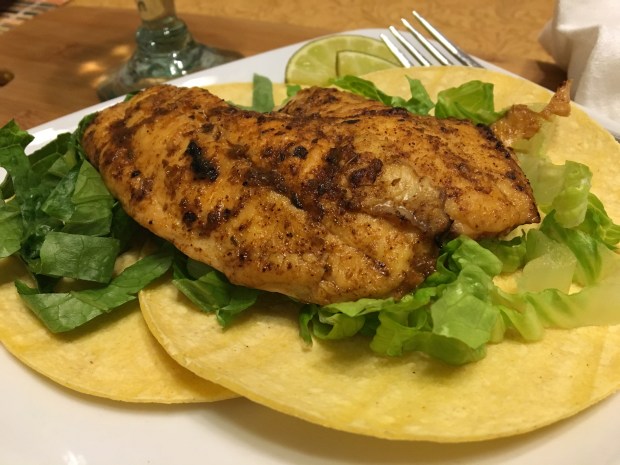 Fish is the original fast food – and little tilapia fillets are among the fastest-cooking fish. Pop them on lettuce shreds and tortillas and you have dinner or lunch – or breakfast.