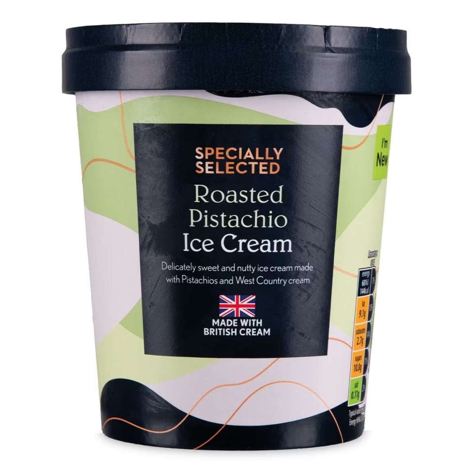 Tub of Specially Selected Roasted Pistachio Ice Cream.