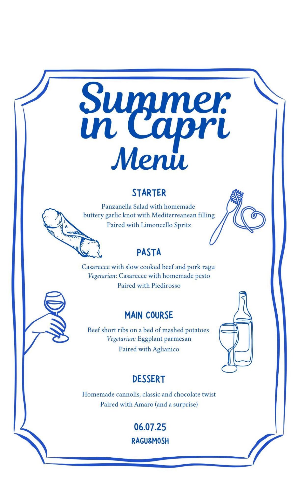 Menu for next Saturday