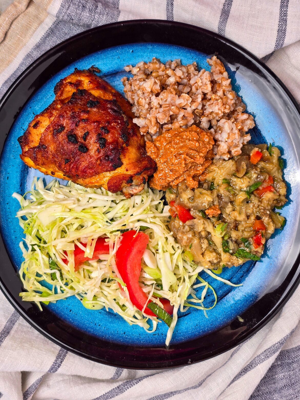 Sunday feast of grilled chicken and Mediterranean sides