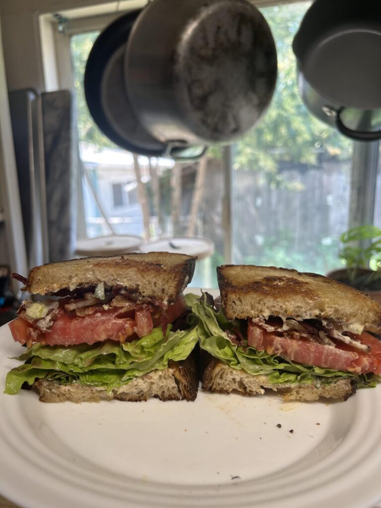 A summer BLT with tomatoes from the garden