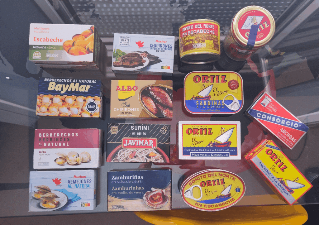 The stash I'm taking home after being in spain visiting relatives. Bonus home-jarred bonito and cute fabric I found