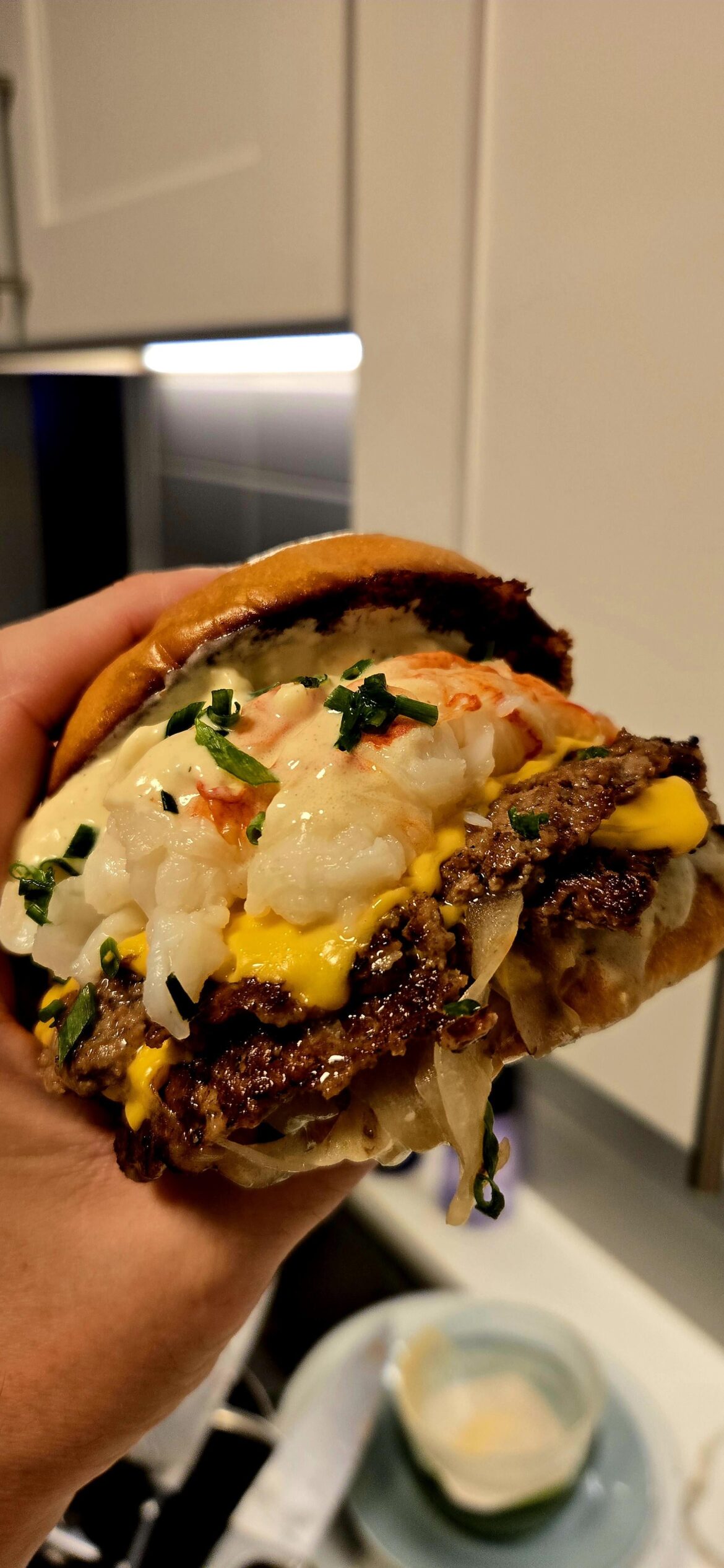 Double oklahoma with lobster tails and garlic brown butter aioli