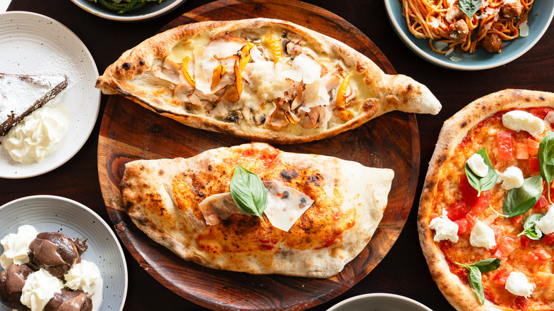 Overhead view of different Italian dishes