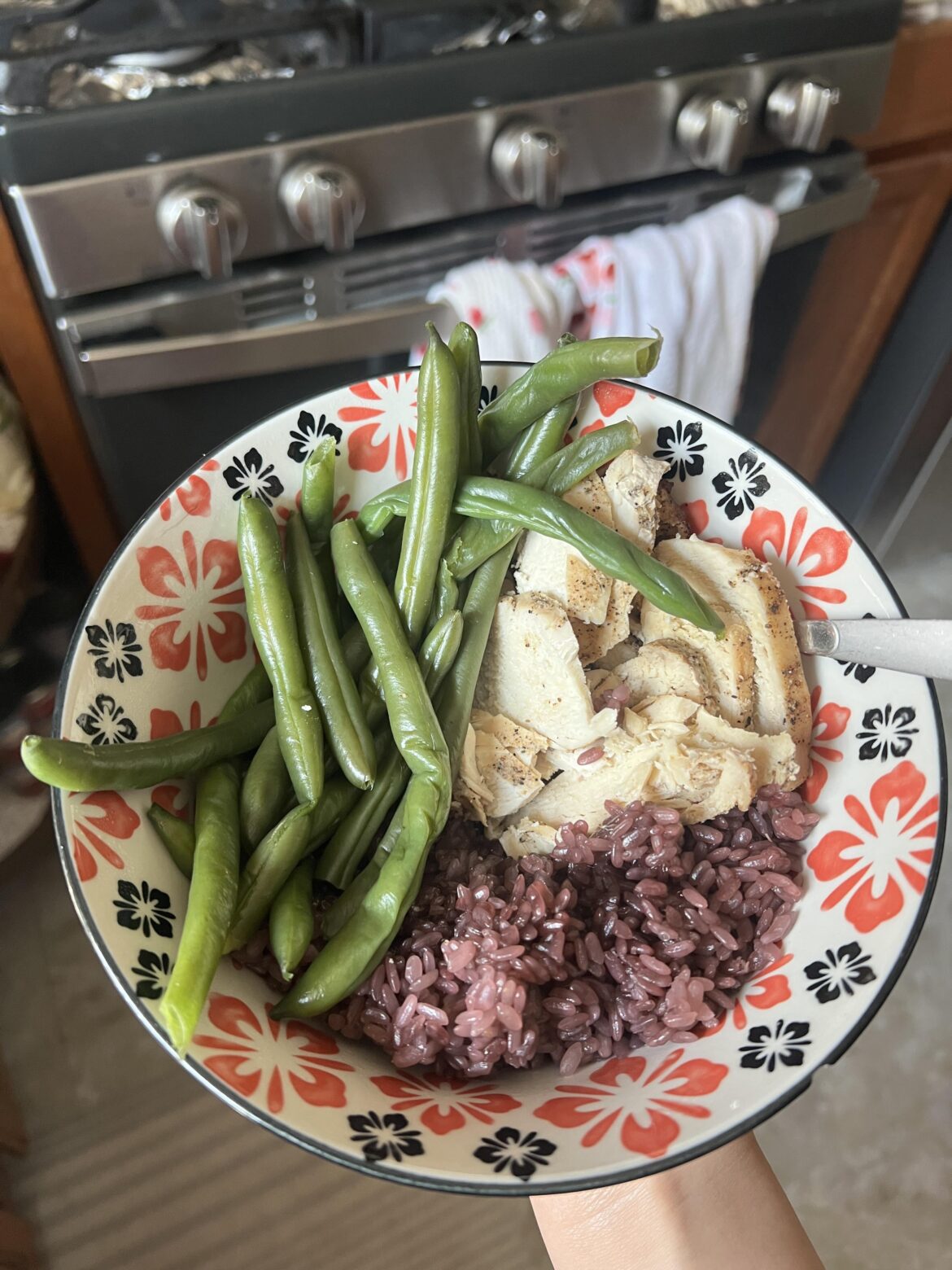 Basic rice, chicken breast and beans-450 calories