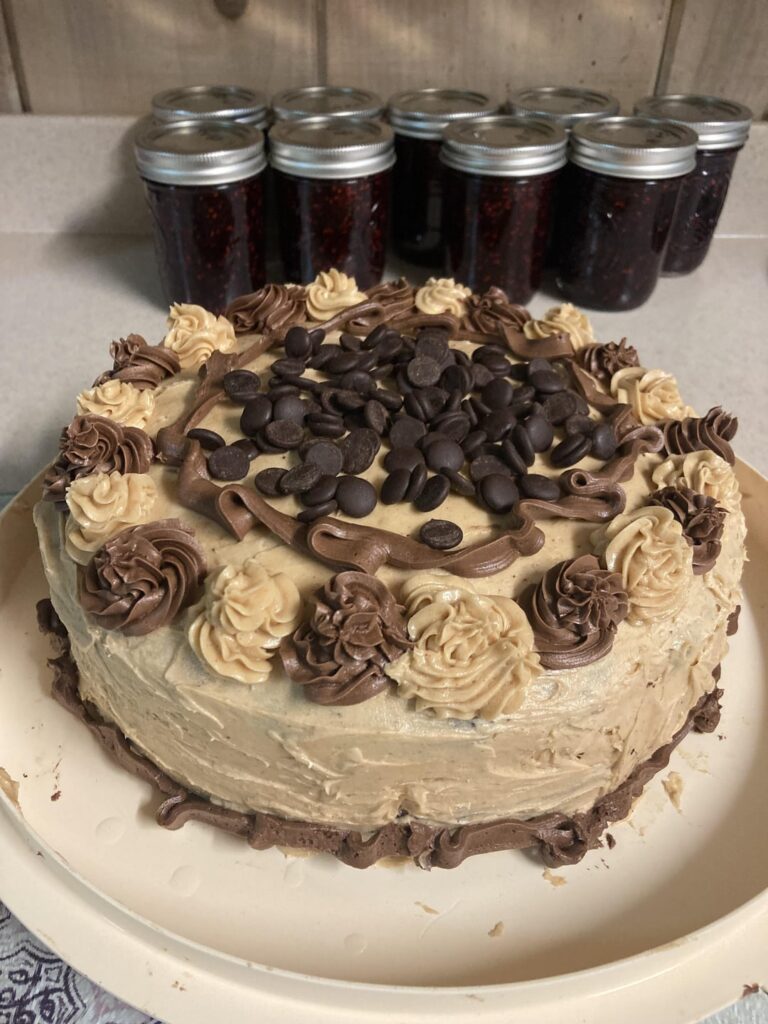 Peanut butter chocolate cake. Am I the only one whose noticed how hard it’s gotten to find vegan chocolate chips anymore?