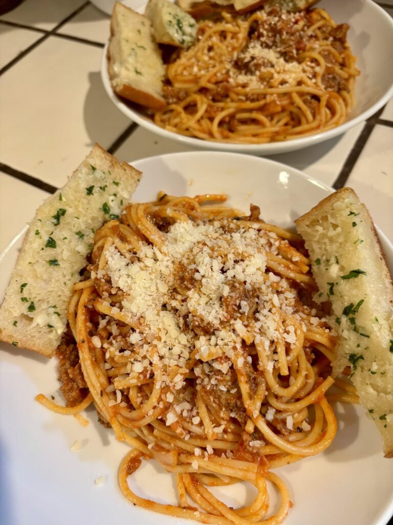 My [homemade] Spaghetti and Garlic Bread, Devils Food cake for dessert