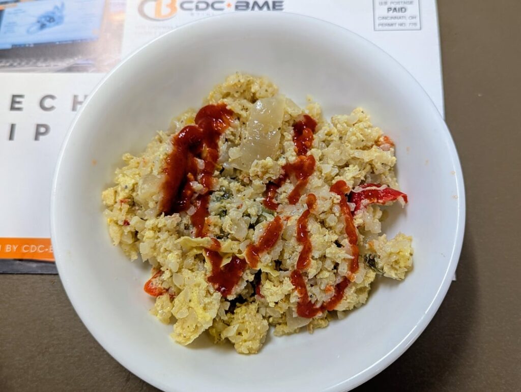 Orange pork and fried rice cauliflower