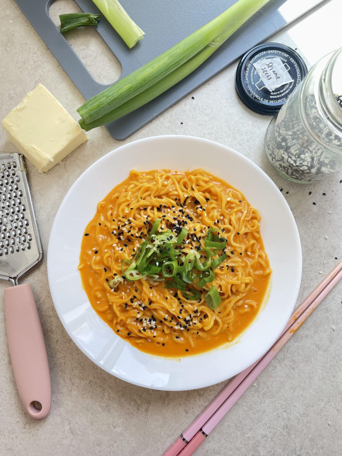 Vegan buldak carbonara