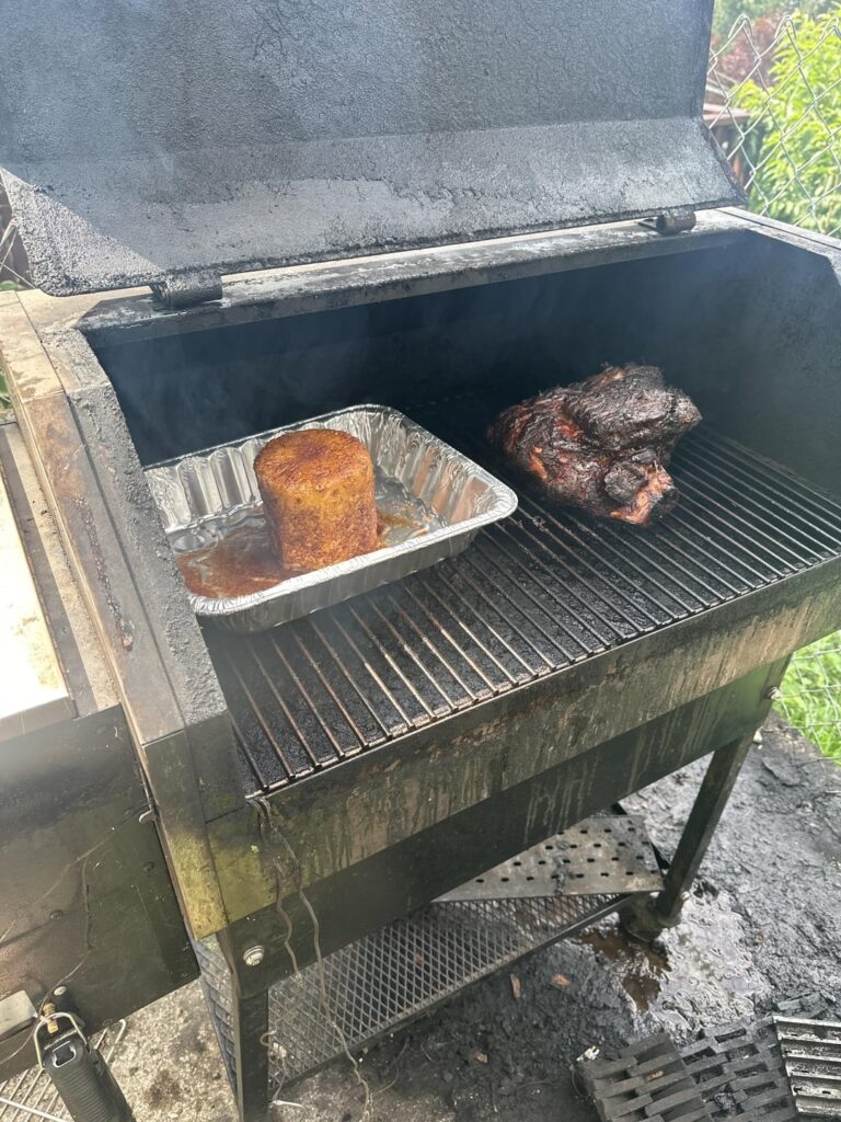 Had a party for the dogs birthday. Made a pork shoulder and a pineapple.