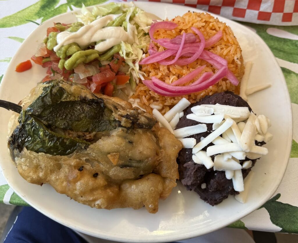 Chile rellenos and chimichanga from VeganO MexicanO