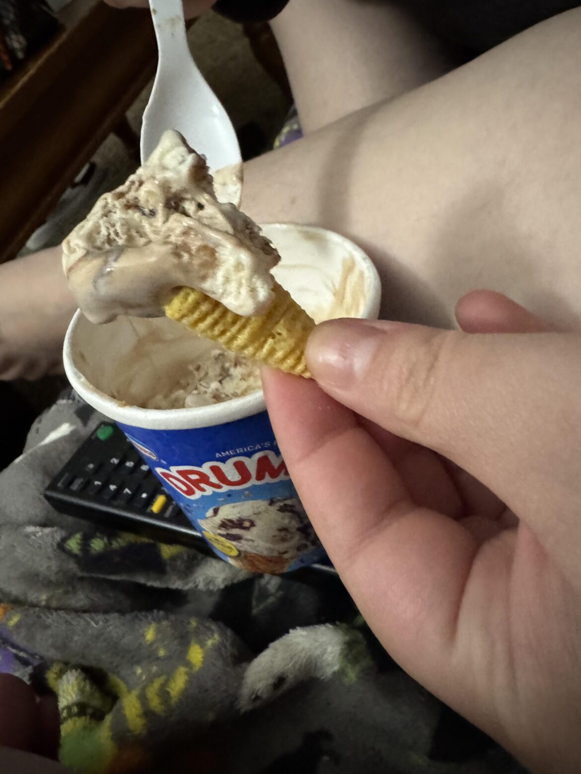 Drumstick icecream spooned onto a Bugles.