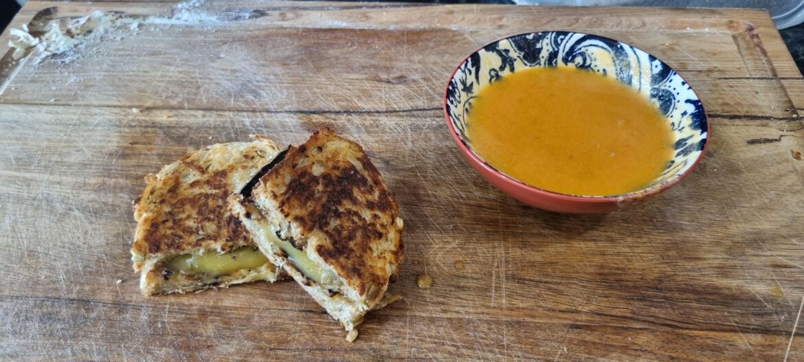 Sour dough, Colby, tomato soup