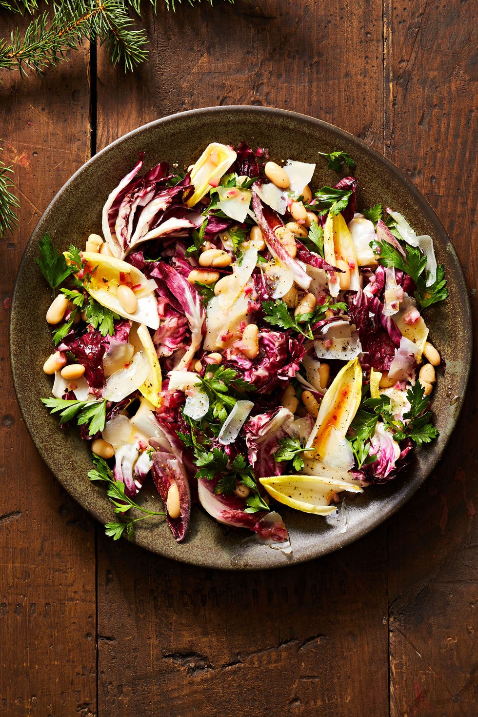 winter white bean and radicchio salad on a plate