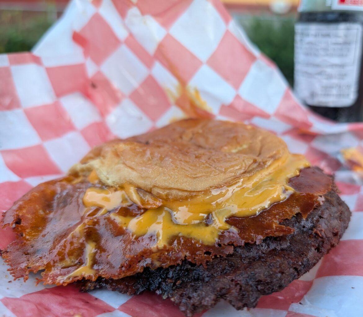 Lo's Burger with Oaxaca cheese skirt and extra patty at Lo's Burgers; Portland OR