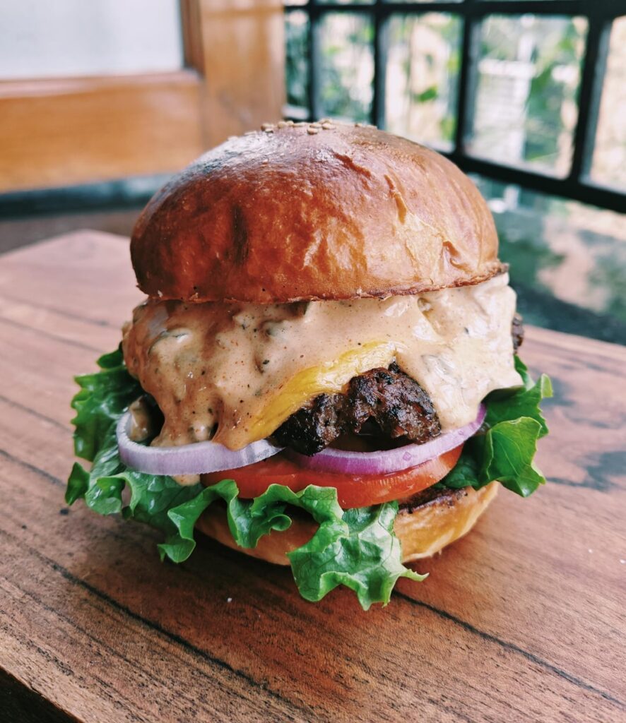 First time making and tasting American burger (I don't live in the US). Made the Brioche bun from scratch too.