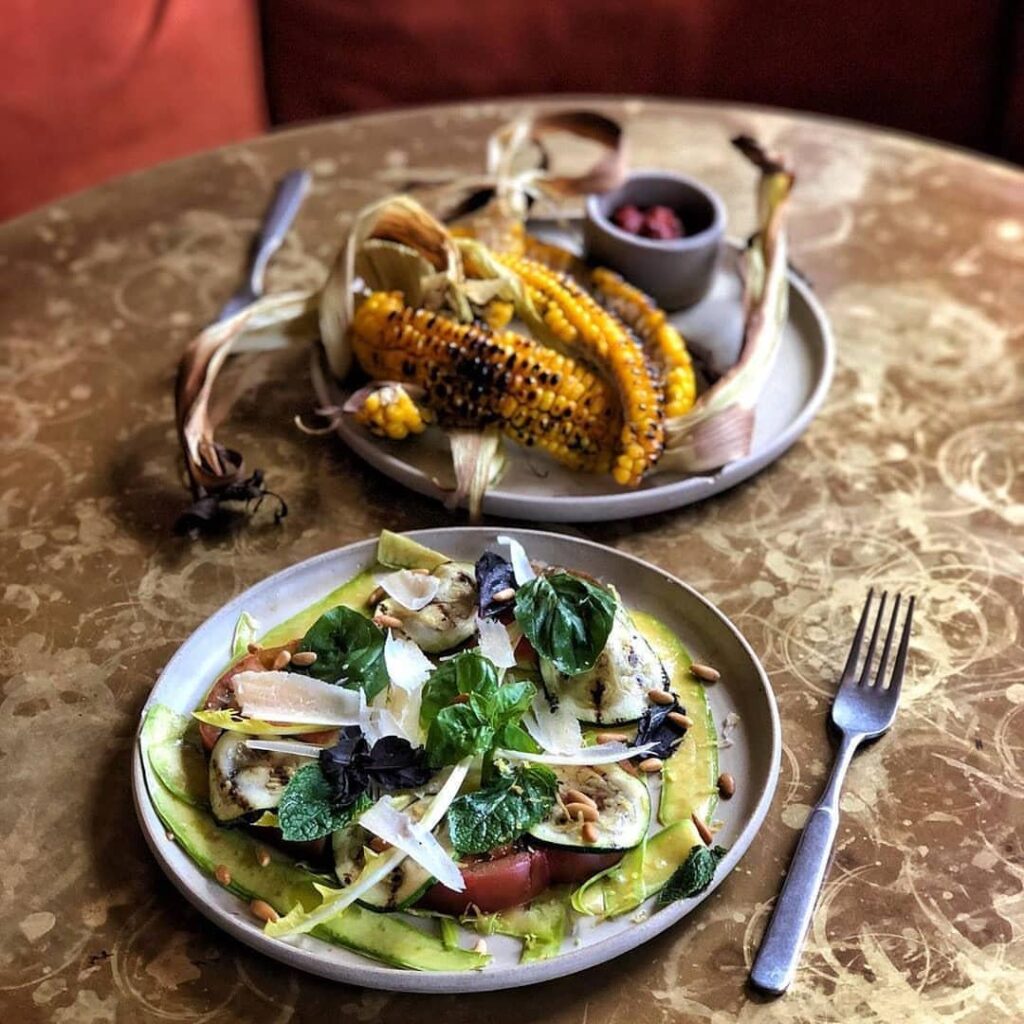 corn ribs and courgette salad.