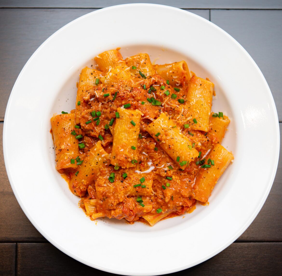 [homemade] Parmesan spicy Italian sausage rigatoni