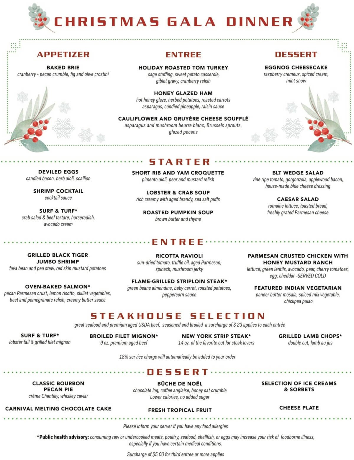 Carnival Cruise Line Christmas Dinner Menu